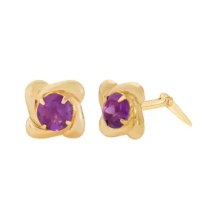gold amethyst frame stud earrings in 9ct Yellow Gold with one front view and one side view
