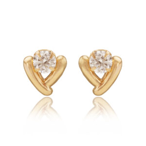 Gold wishbone stud earrings in 9ct yellow gold front view