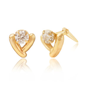 9ct gold wishbone stud earrings side profile with cubic zirconia centre