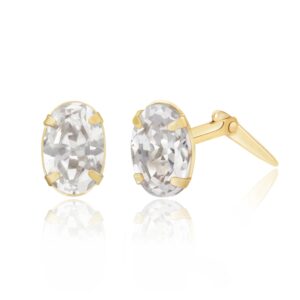 gold white oval cz studs shown side-on with Andralok hinge fitting detail