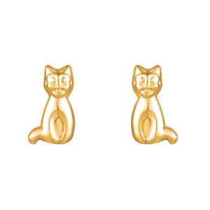 9ct Yellow Gold cat stud earrings front view