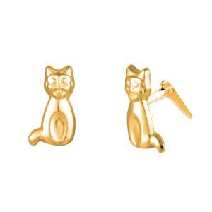 9ct Yellow Gold cat stud earrings front view