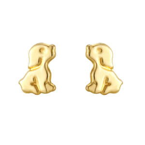 gold sitting puppy earrings in 9ct Yellow Gold, front view