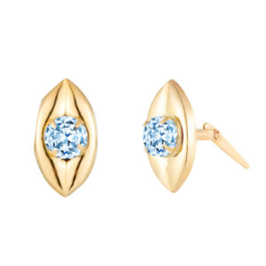 blue topaz marquise stud earrings side profile showing Andralok hinge