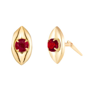 garnet marquise stud earrings in 9ct Yellow Gold with one front view and one side view