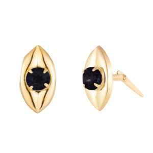 sapphire marquise stud earrings side profile showing Andralok hinge