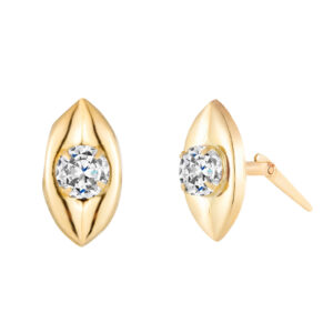 Side view of white CZ marquise stud earrings with Andralok hinge