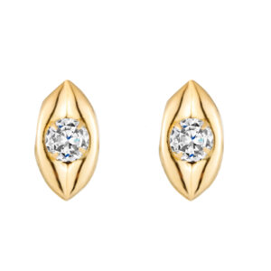9ct yellow gold white CZ marquise stud earrings front view