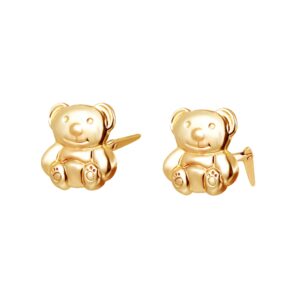 9ct Yellow Gold koala teddy bear stud earrings with smooth sculpted paw detail