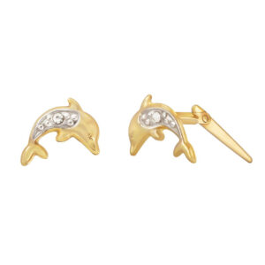 two tone dolphin stud earrings shown side on with Andralok hinge fitting