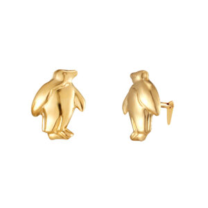 standing penguin stud earrings with one earring front facing and one shown side on