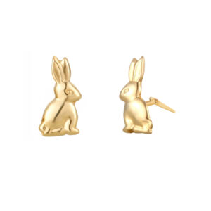 9ct yellow gold rabbit stud earrings side view with Andralok hinge