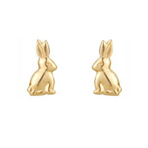 9ct yellow gold rabbit stud earrings front view