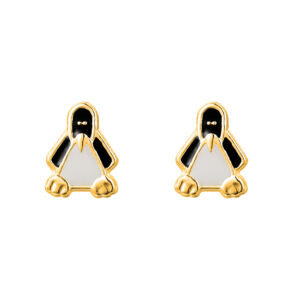 9ct yellow gold enamel penguin stud earrings front view