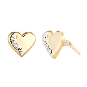 Gold two tone heart studs side view showing Andralok hinge