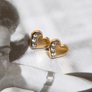 Yellow gold and white rhodium heart earrings with three crystals