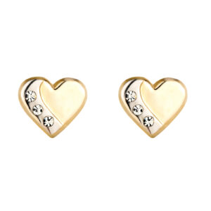 9ct Yellow Gold two-tone crystal heart stud earrings front view