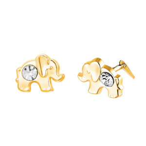 9ct gold elephant stud earrings with crystal accent side profile
