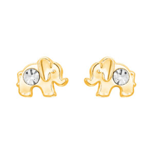 Gold elephant stud earrings in 9ct yellow gold front view