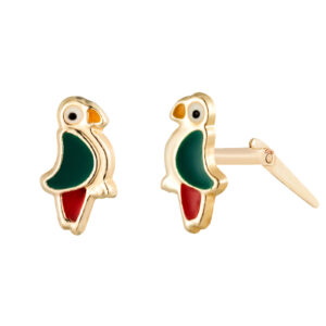 gold parrot stud earrings in 9ct Yellow Gold shown as a matching front-facing pair