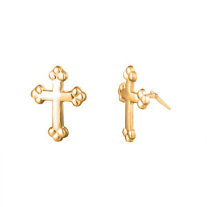 9ct gold trefoil cross stud earrings side profile with Andralok hinge