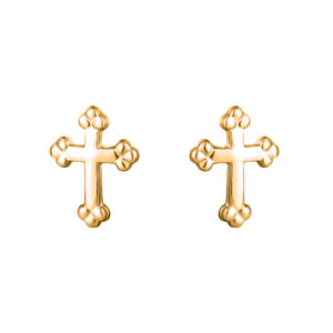 Gold trefoil cross stud earrings in 9ct yellow gold front view