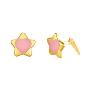 Gold star heart stud earrings side view showing Andralok hinge