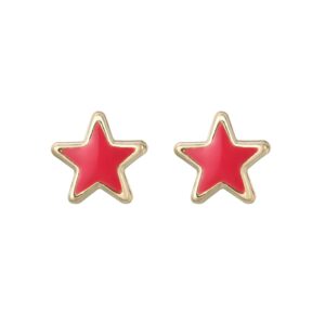 9ct yellow gold hot pink star earrings front view