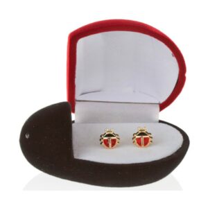 gold ladybird stud earrings with novelty gift box