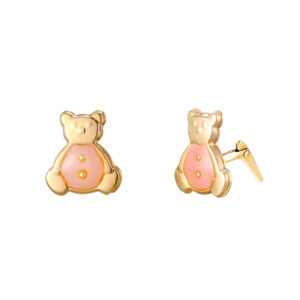gold peach enamel teddy studs shown side-on with Andralok hinge fitting detail