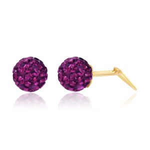 Gold amethyst glitterball stud earrings side profile with Andralok fitting