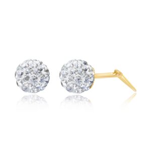 9ct yellow gold 6mm glitterball stud earring side view showing Andralok hinge