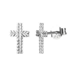 Sterling silver patterned cross stud earrings