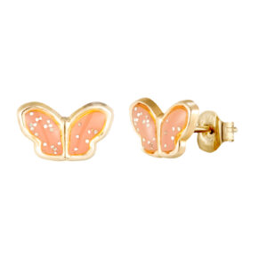 9ct gold pink enamel butterfly stud earrings