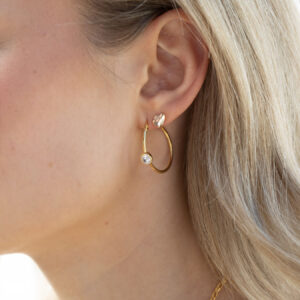 Sterling Silver 18ct Gold Plated CZ Bezel Creole Hoop Earrings 2