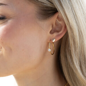 Sterling Silver 18ct Gold Plated CZ Bezel Creole Hoop Earrings