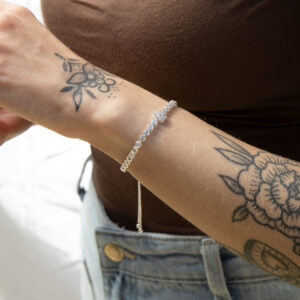 Sterling Silver Flower Cubic Zirconia Adjustable Toggle Bracelet