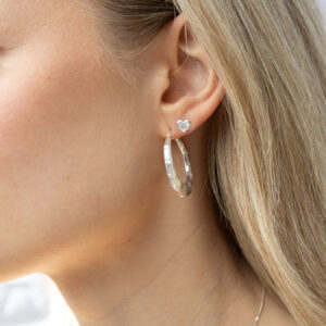 Sterling Silver Heart with Crystal Stud Earrings