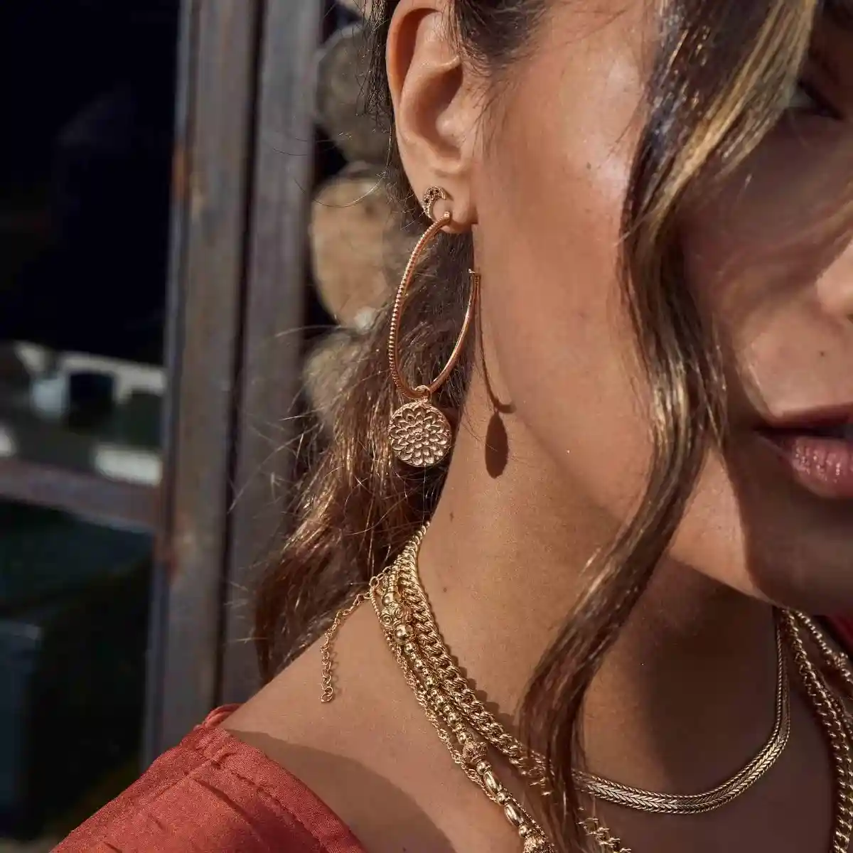 gold plated moonflower hoop earrings and starry moon stud earrings 1.jpg