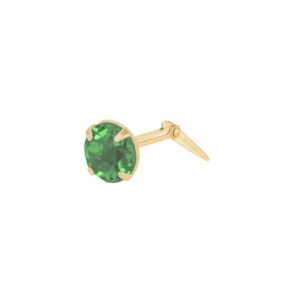 gold emerald nose stud in 9ct Yellow Gold shown from the side with hinge fitting