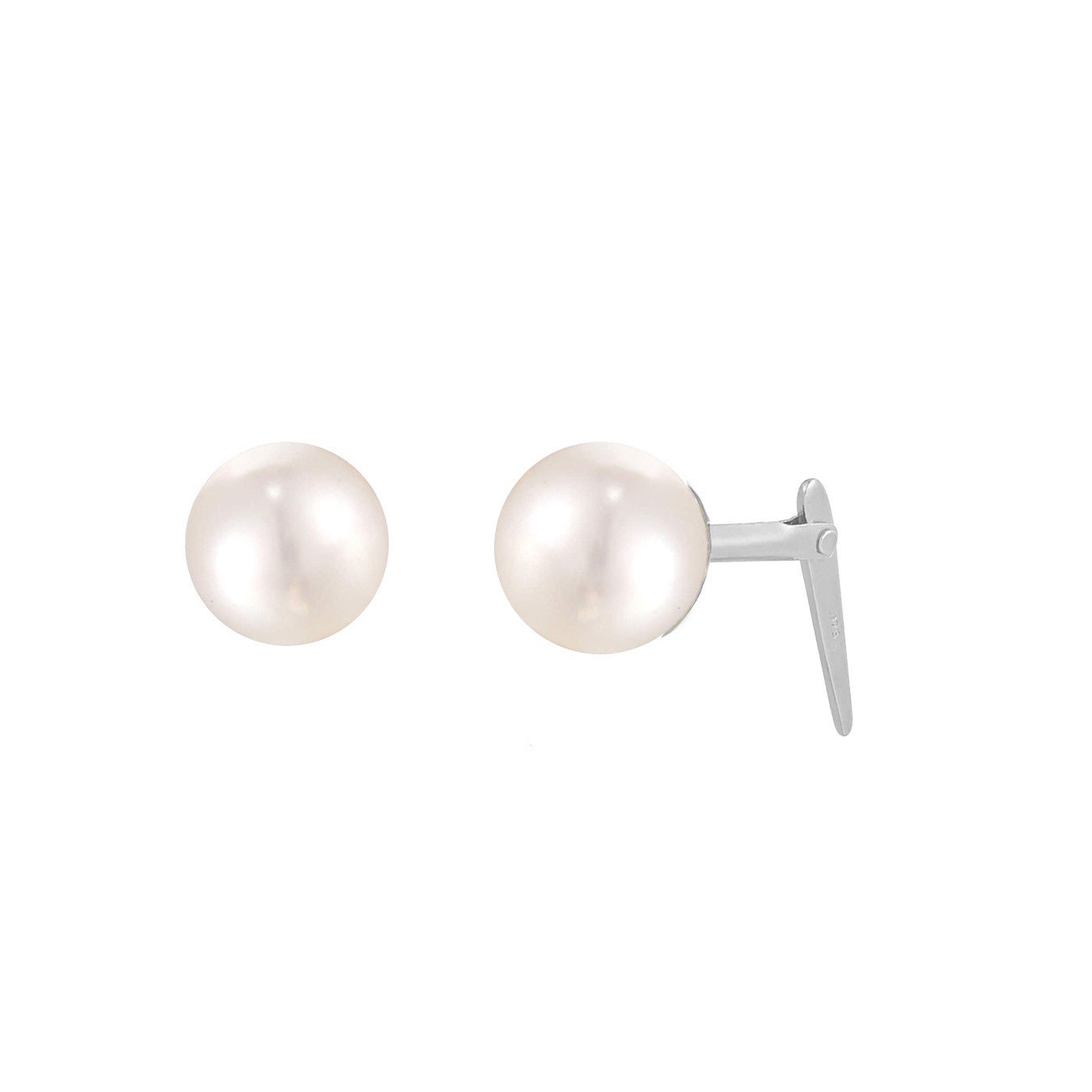 side view Andralok pearl studs showing back fitting