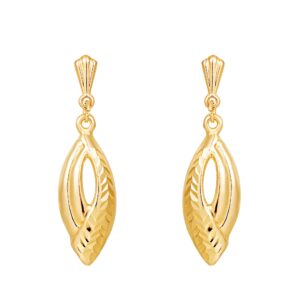 gold openwork drop earrings in 9ct Yellow Gold, front pair view on a white background