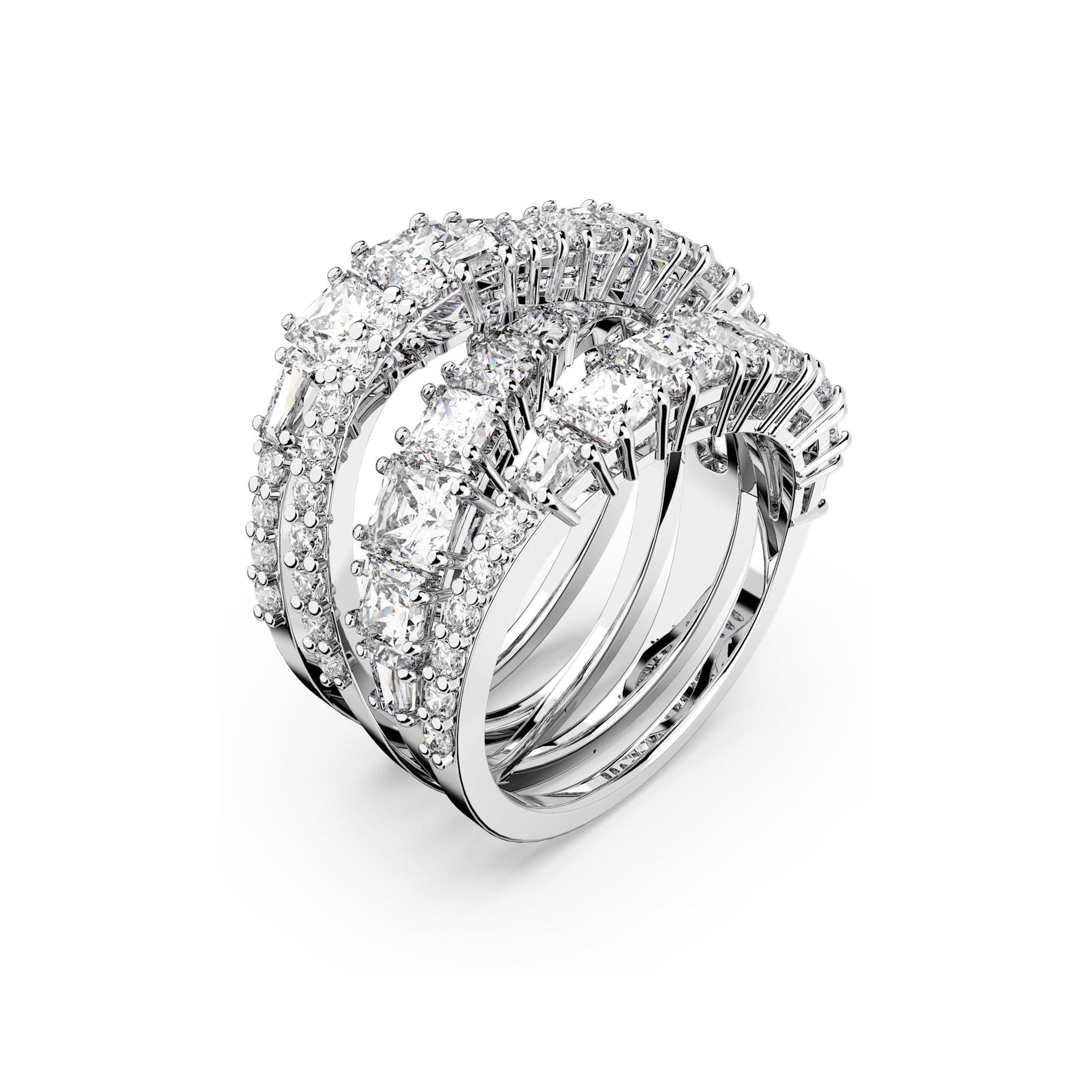twist wrap ring mixed cuts white rhodium plated swarovski 5584650.png