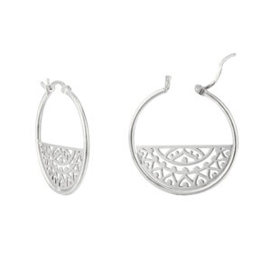 Sterling Silver 30mm Aztec Creole Hoop Earrings with openwork detail