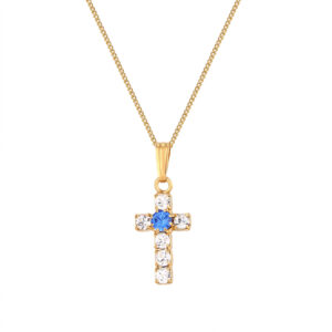 Centre crystal cross pendant necklace in gold plate